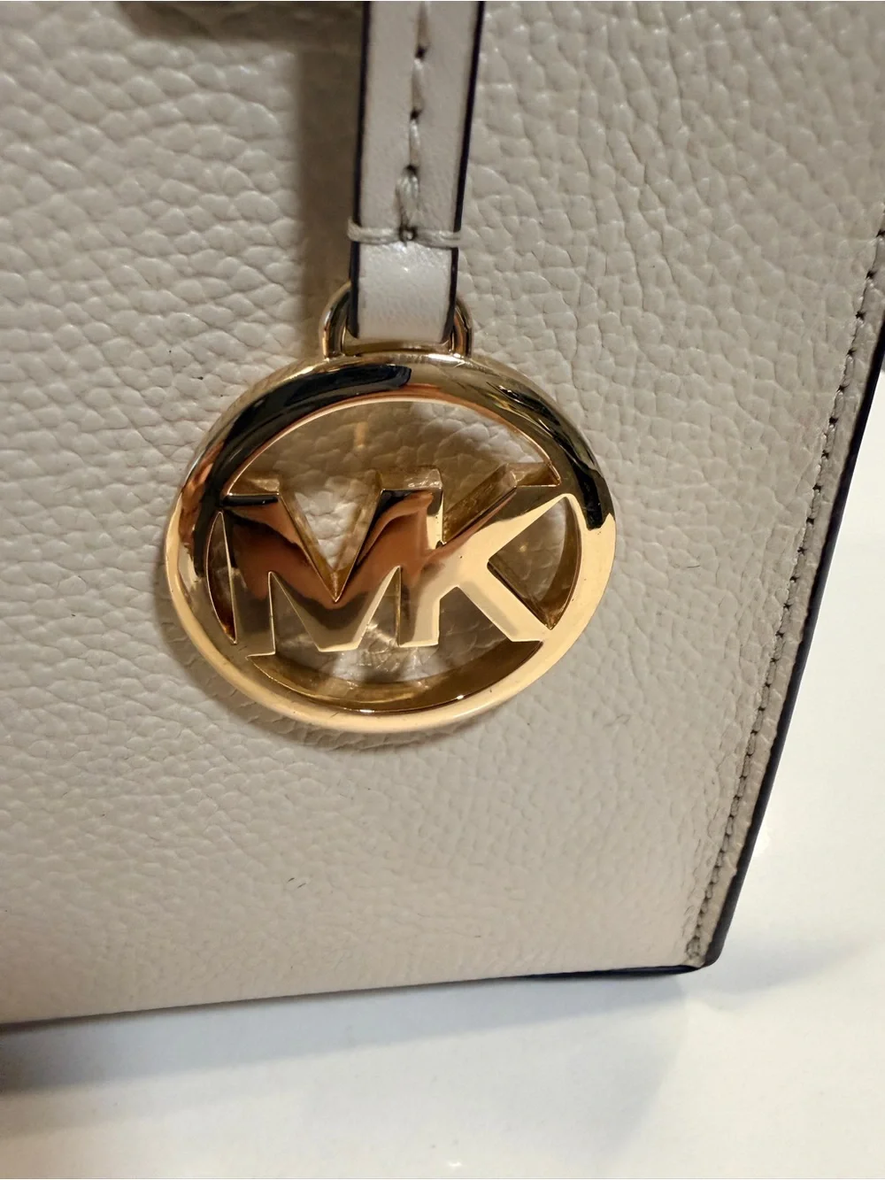 Michael Kors Mercer Small Cream Pebbled Leather Satchel Handbag Gold Hardware